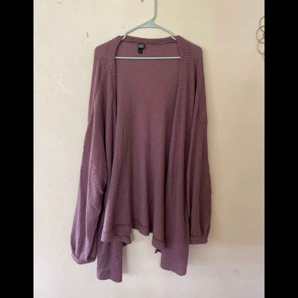 purple cardigan